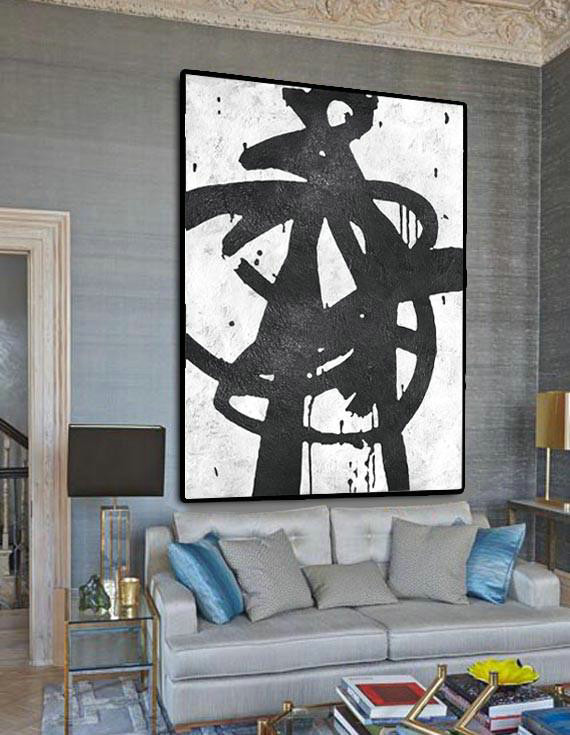 Large Abstract Art,Black And White Minimal Painting On Canvas - Canvas Wall Art Home Decor